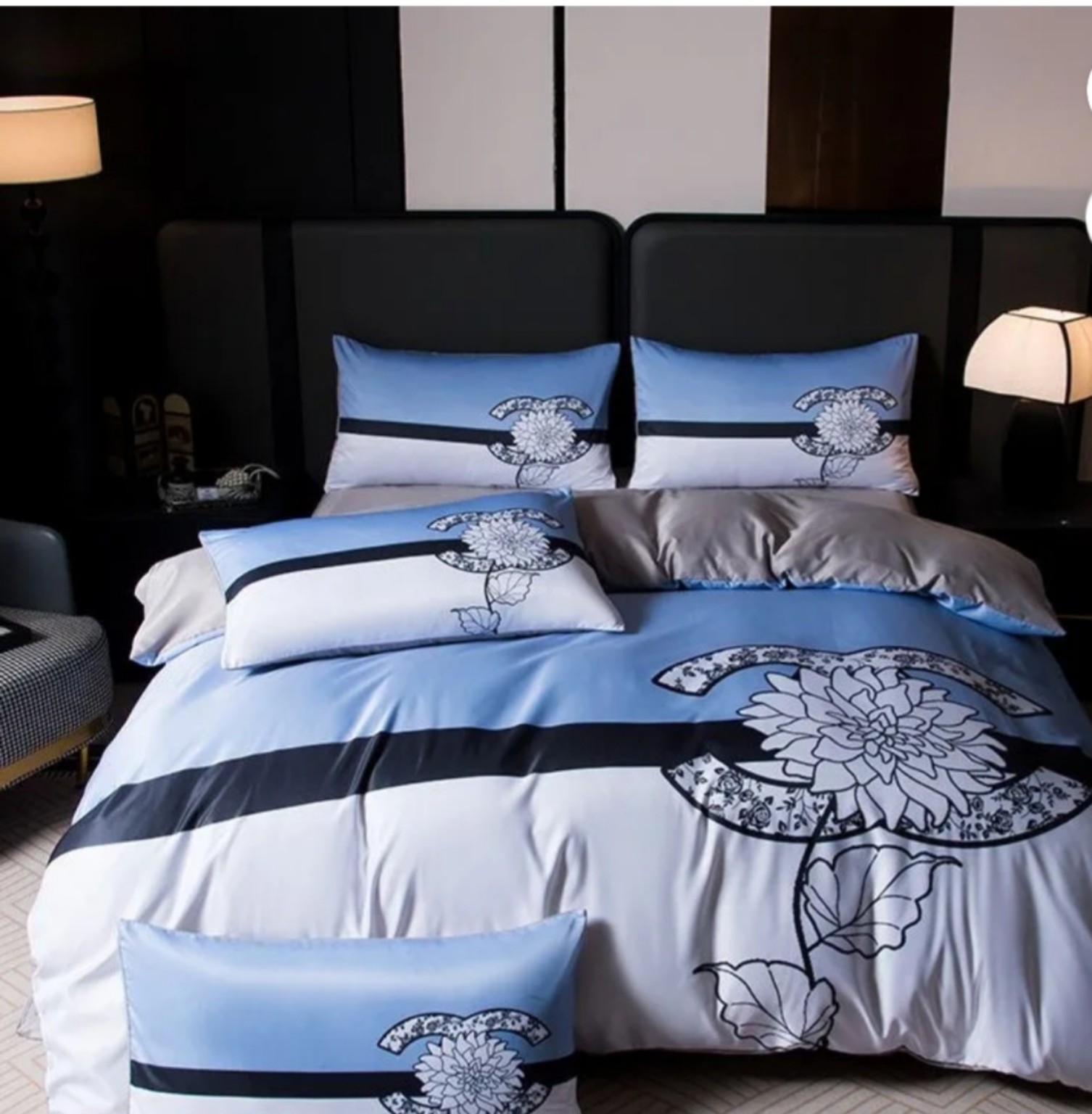Blue Floral 4-piece bedding set