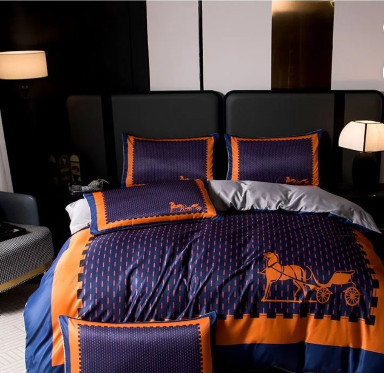 Navy & Orange 4-piece bedding set