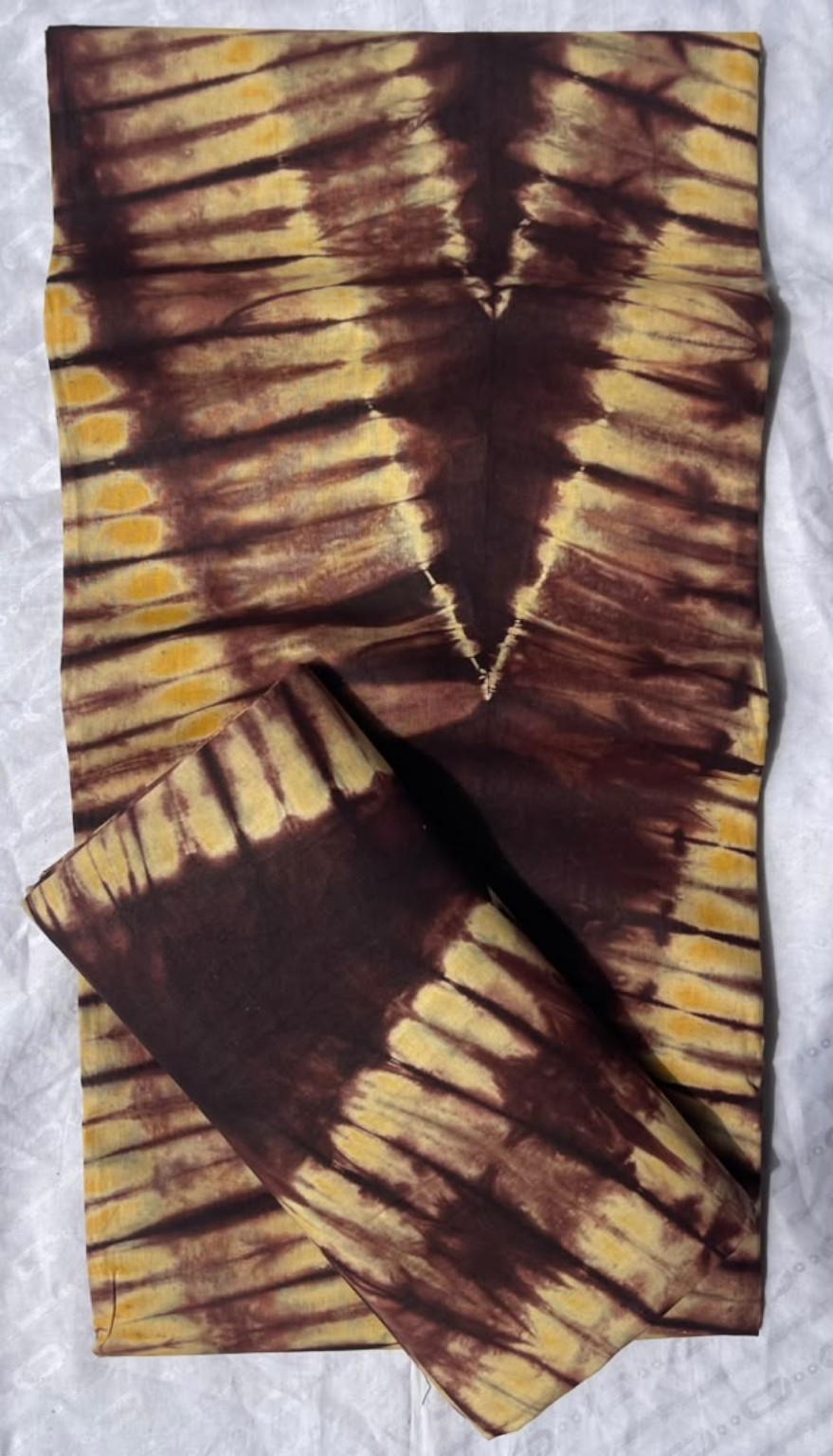 Five-yard chocolate brown and golden yellow geometric tie-dye fabric