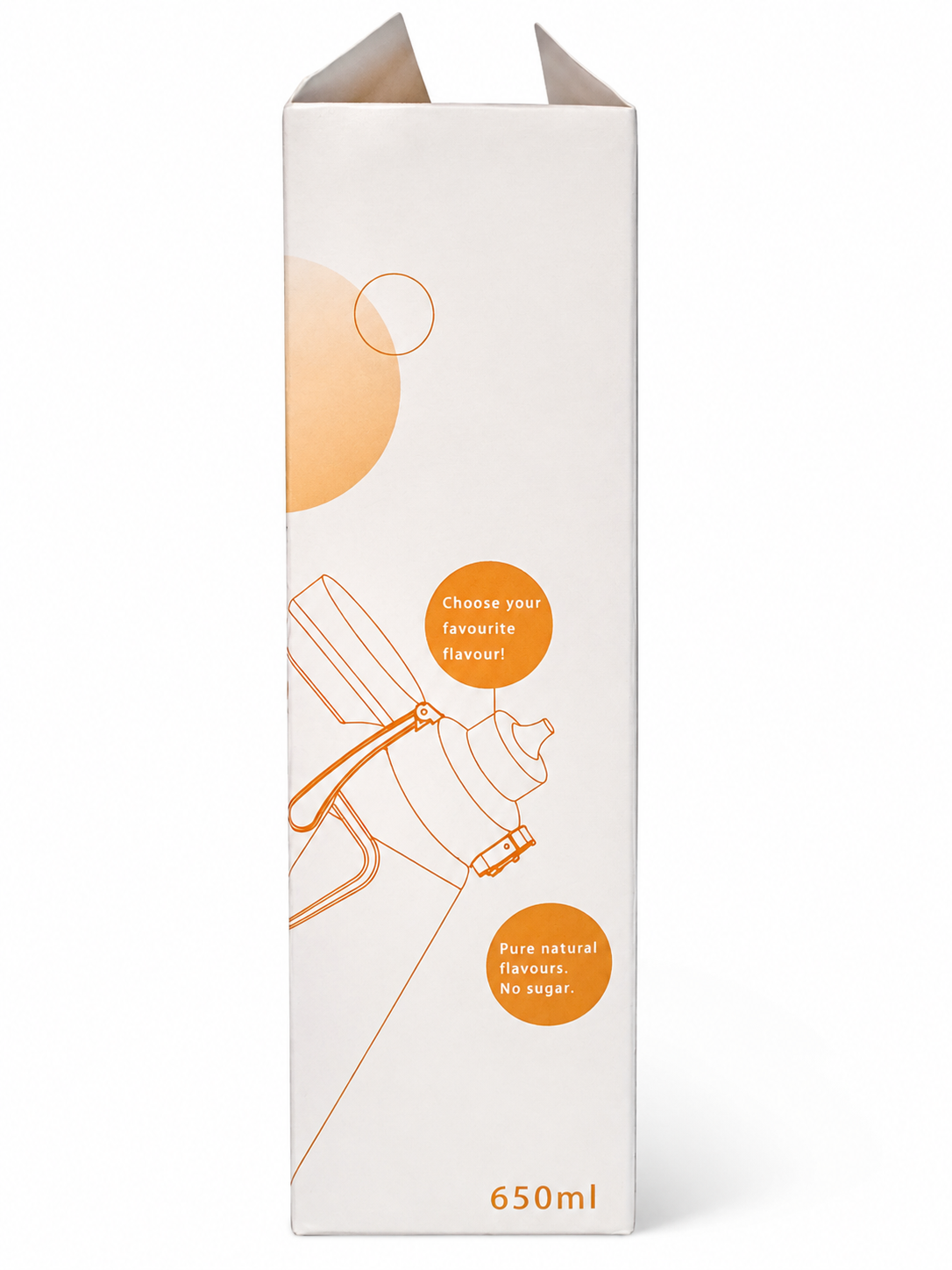Clean product photo of the 650 ml flavor water bottle box side illustration