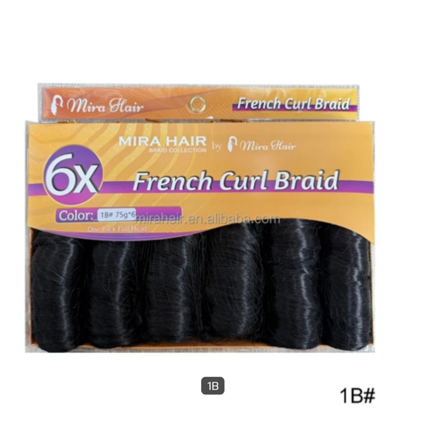 Mira Hair 6X French Curl Braid in color 1B Natural Black