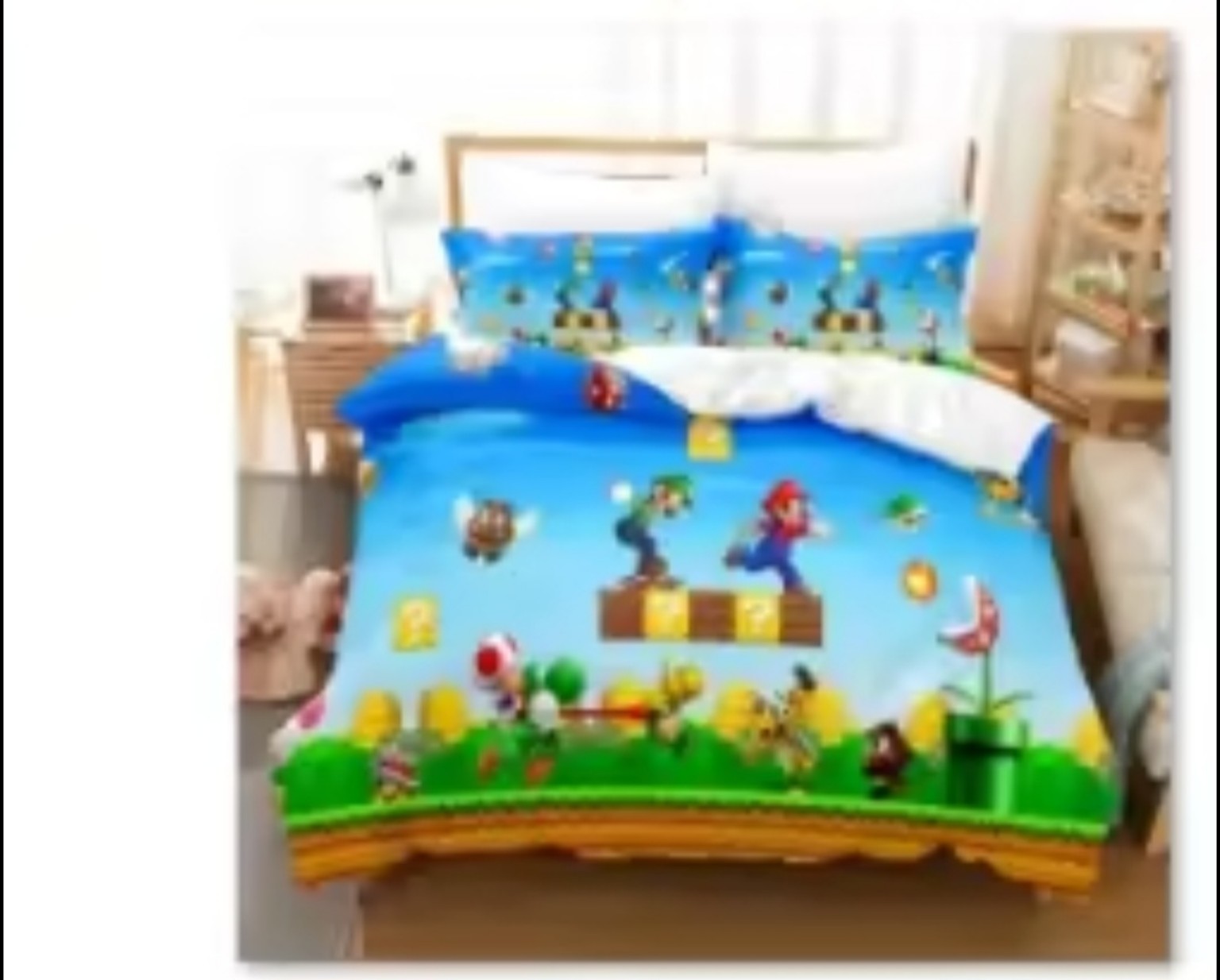Children’s three-piece full-size bedding set, Design 2: Blue Pixel Game
