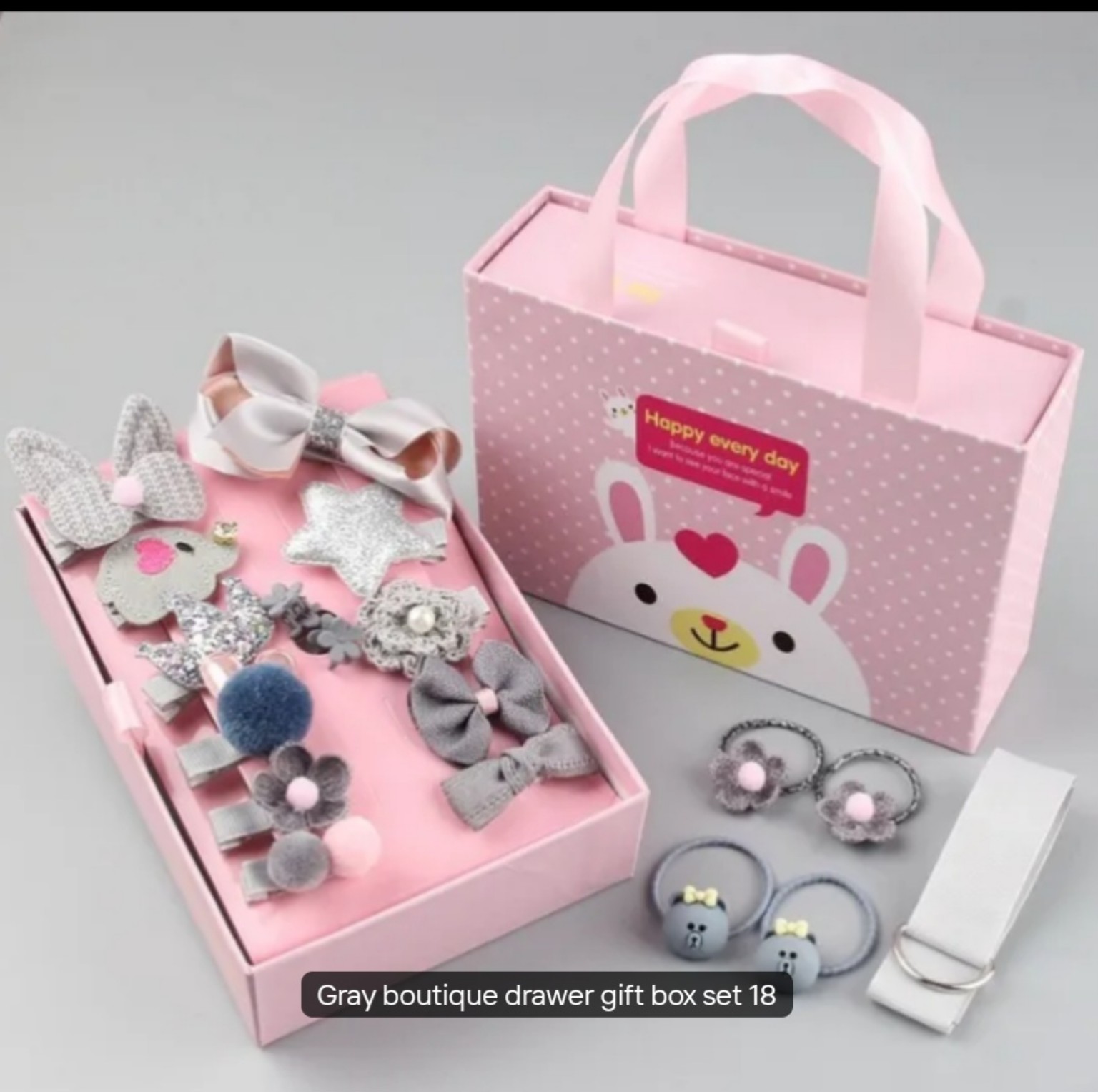 Korean-style 18-piece children’s hair accessories gift set in Gray