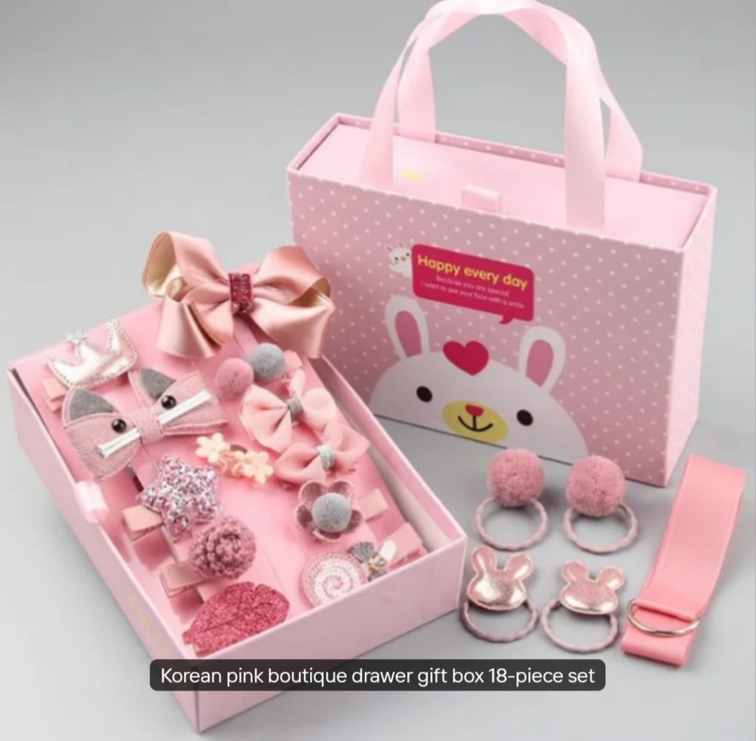 Korean-style 18-piece children’s hair accessories gift set in Korean Pink