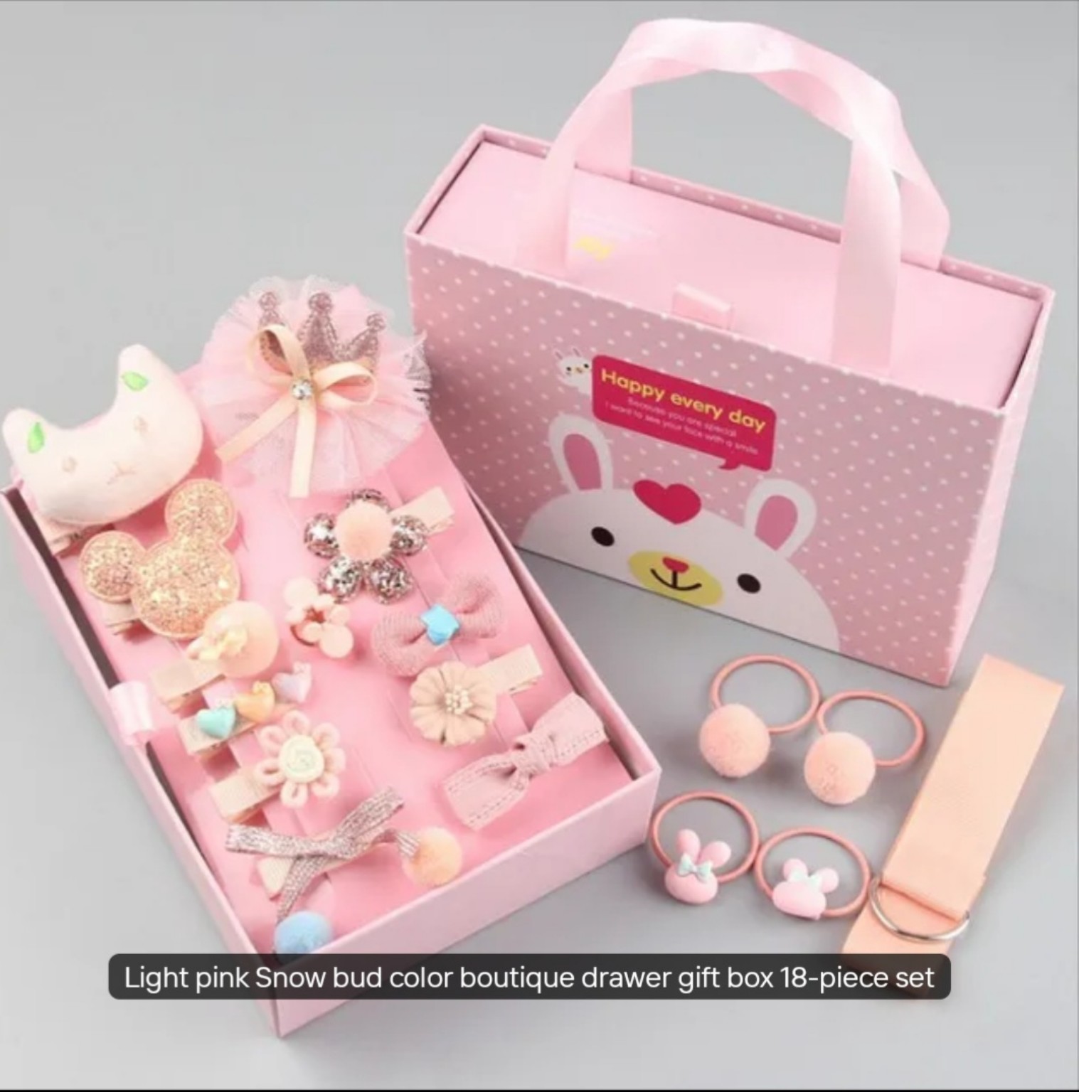 Korean-style 18-piece children’s hair accessories gift set in Light Pink