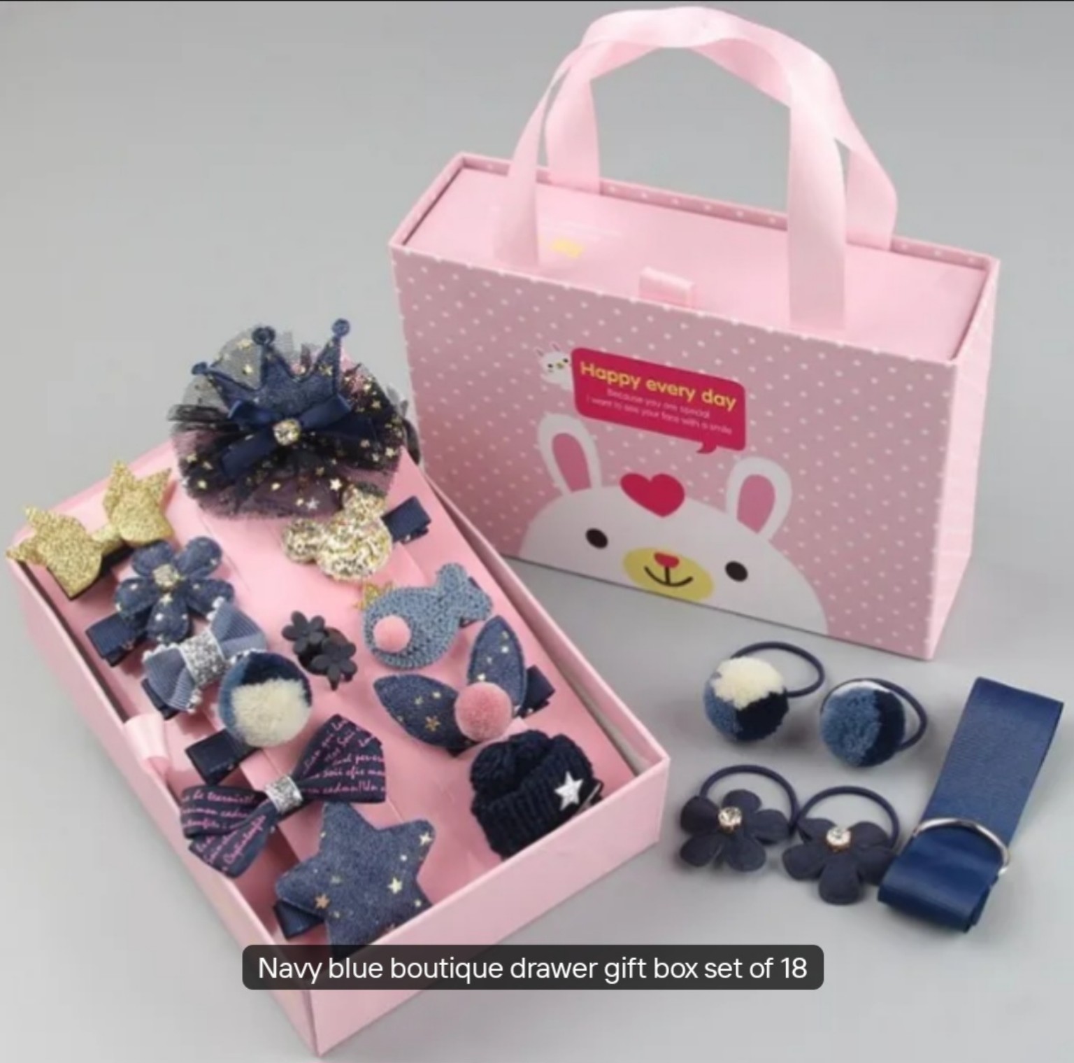 Korean-style 18-piece children’s hair accessories gift set in Navy Blue