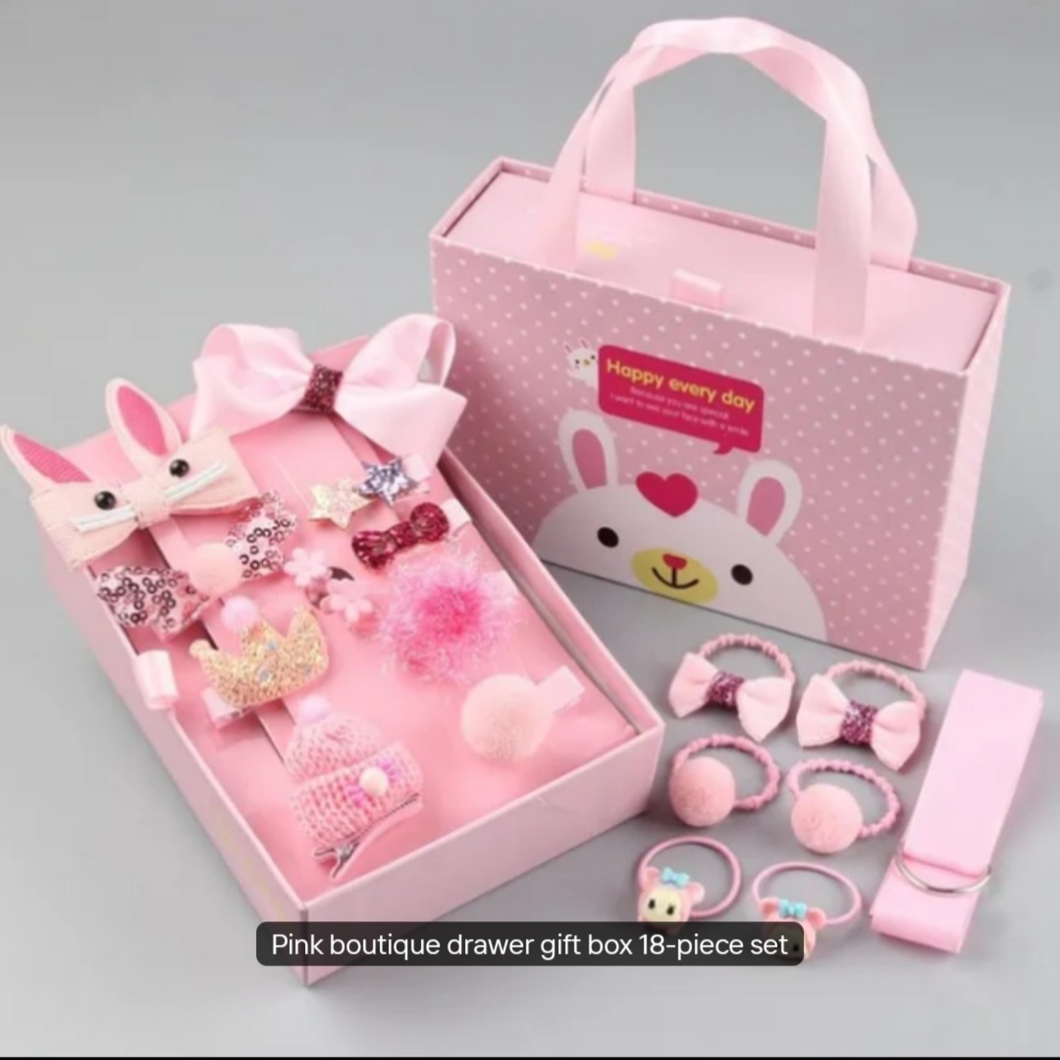 Korean-style 18-piece children’s hair accessories gift set in Pink