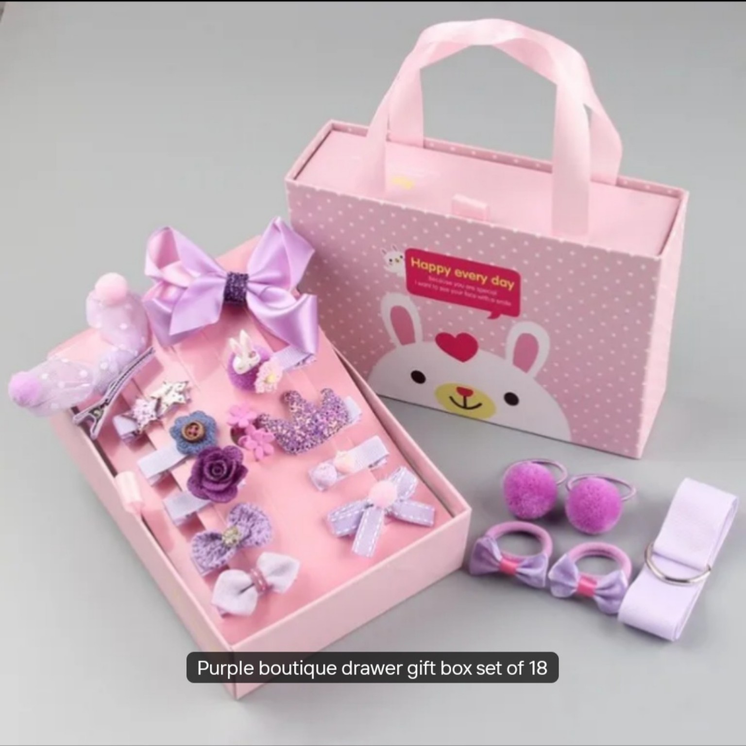 Korean-style 18-piece children’s hair accessories gift set in Purple