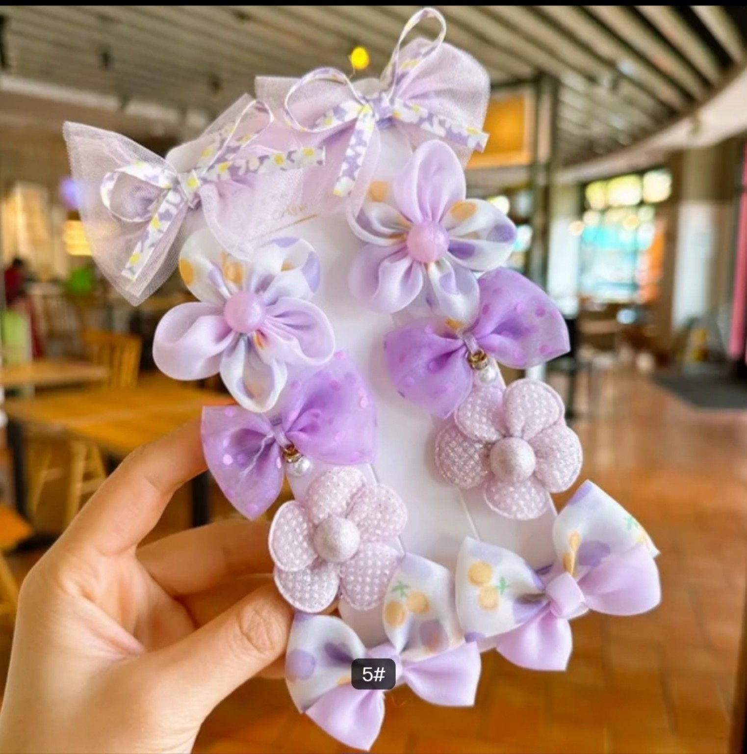 Children’s princess bow and fabric flower hairpin accessories in Lavender