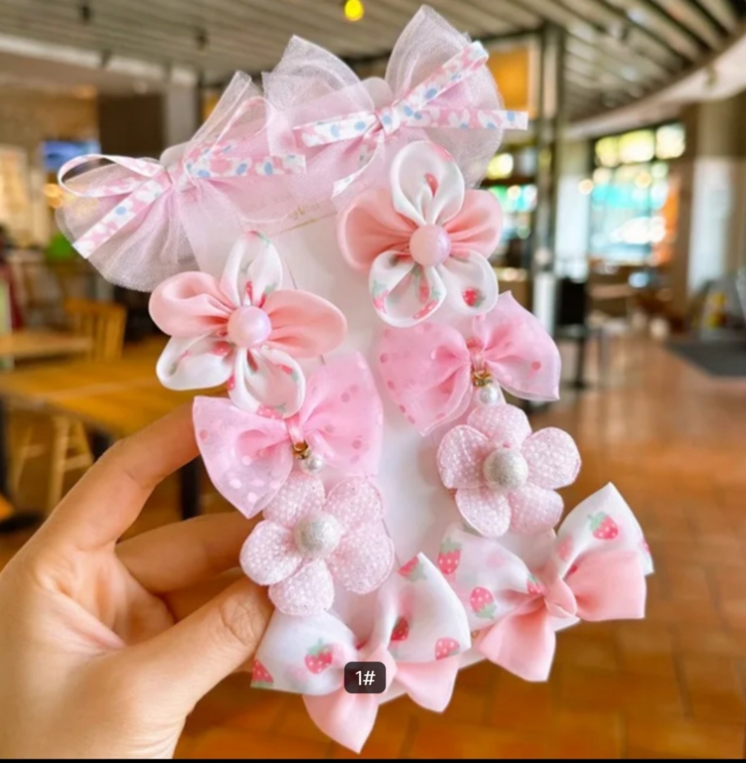 Children’s princess bow and fabric flower hairpin accessories in Pink