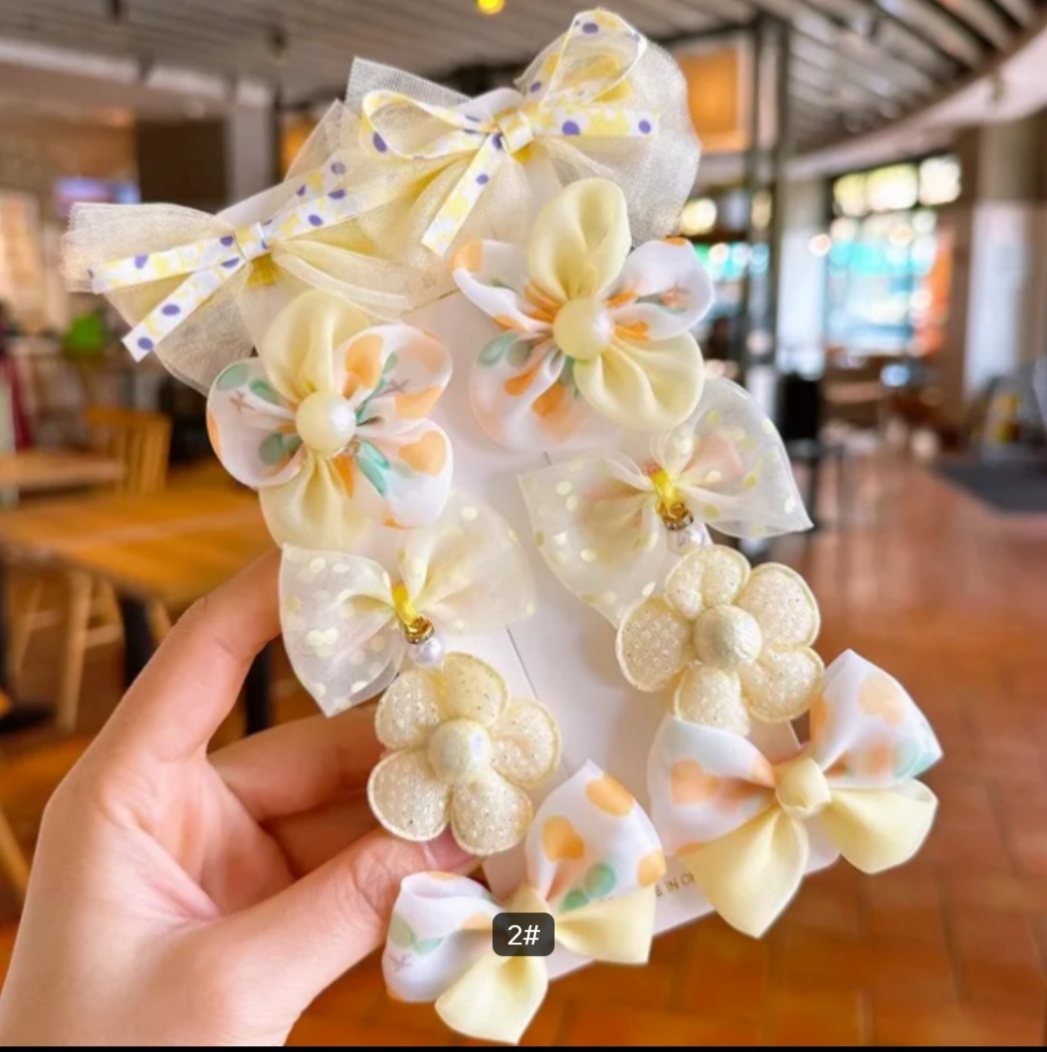 Children’s princess bow and fabric flower hairpin accessories in Yellow