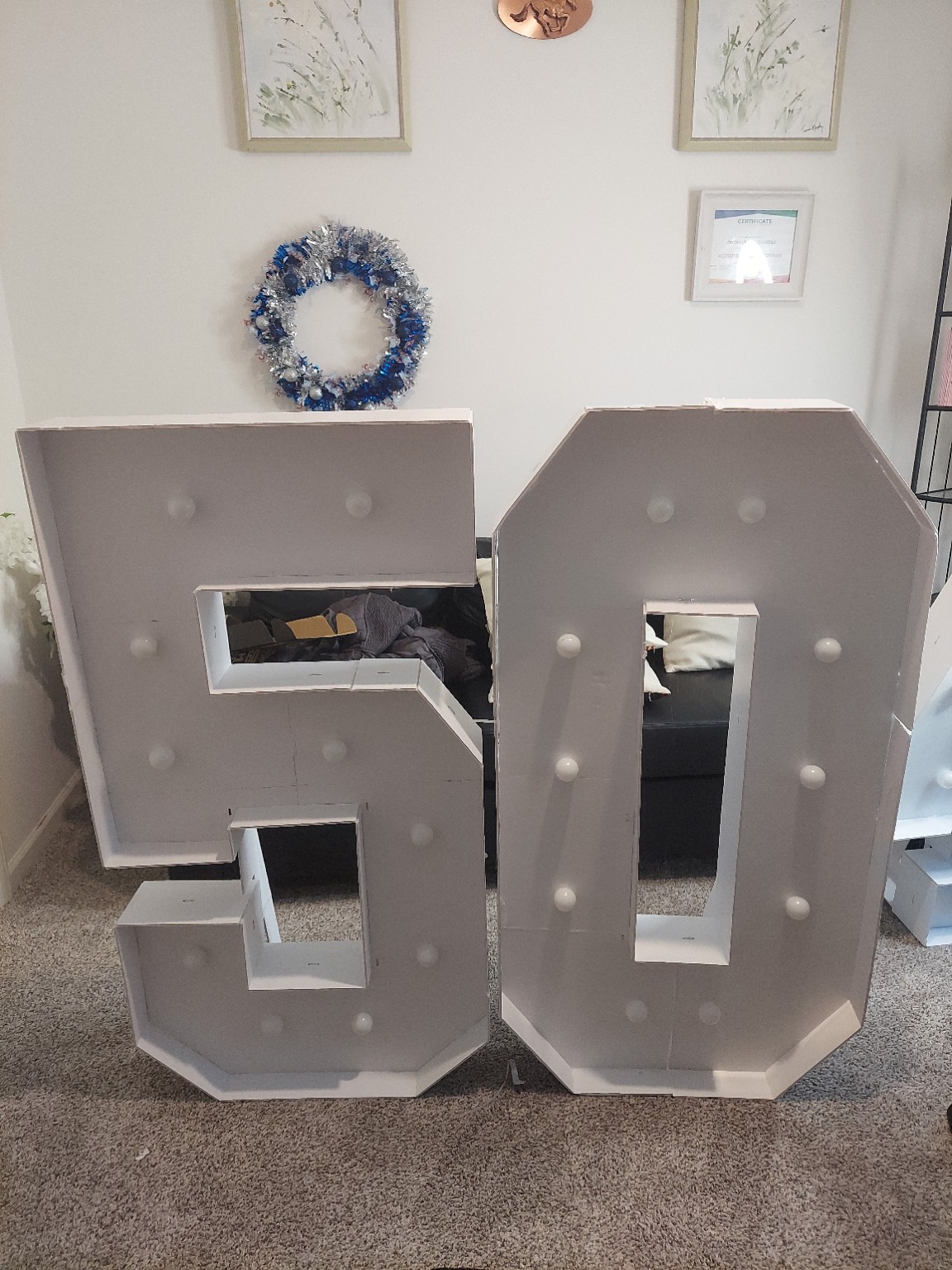 Number 50 illuminated white marquee display sample