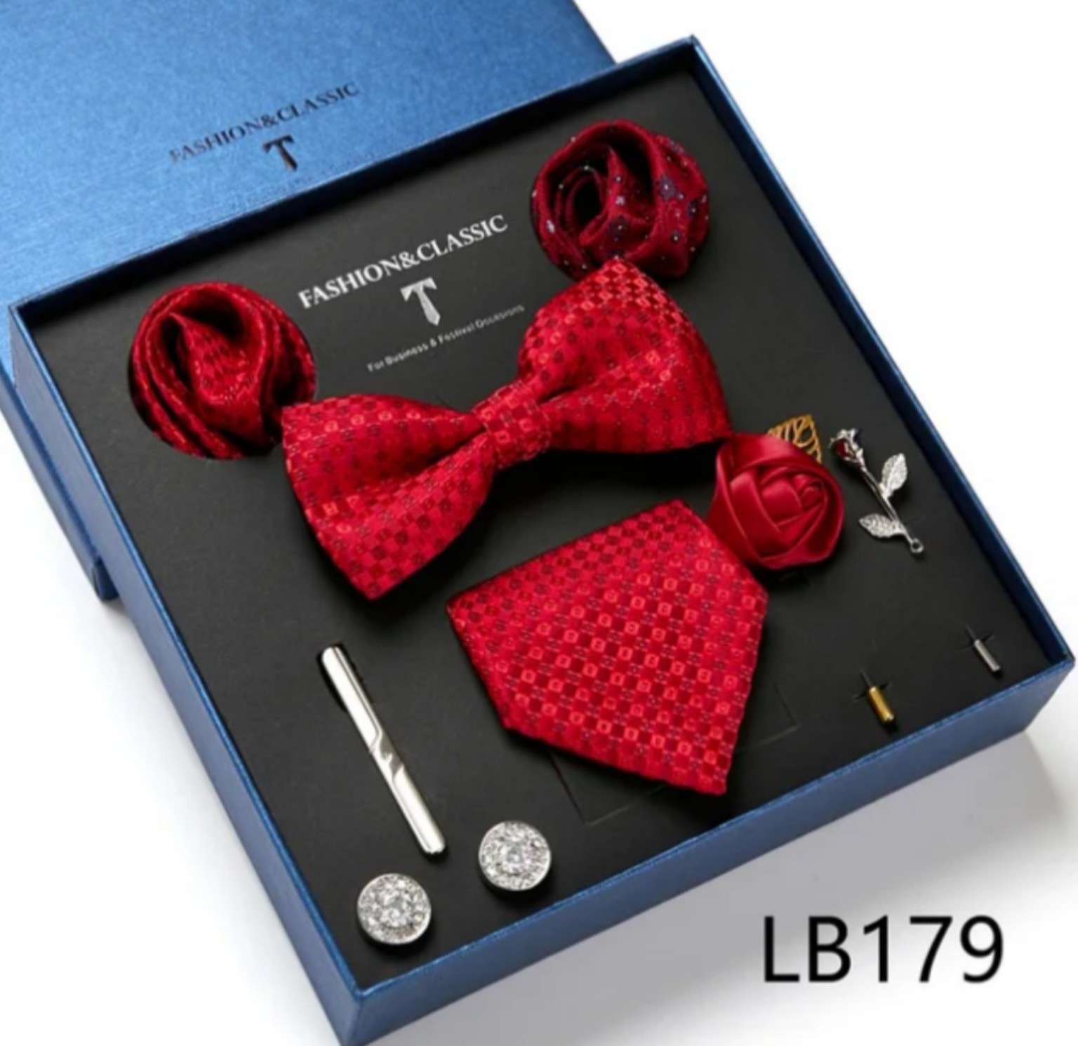 Men’s eight-piece silk tie gift set in the LB179 Classic Red design