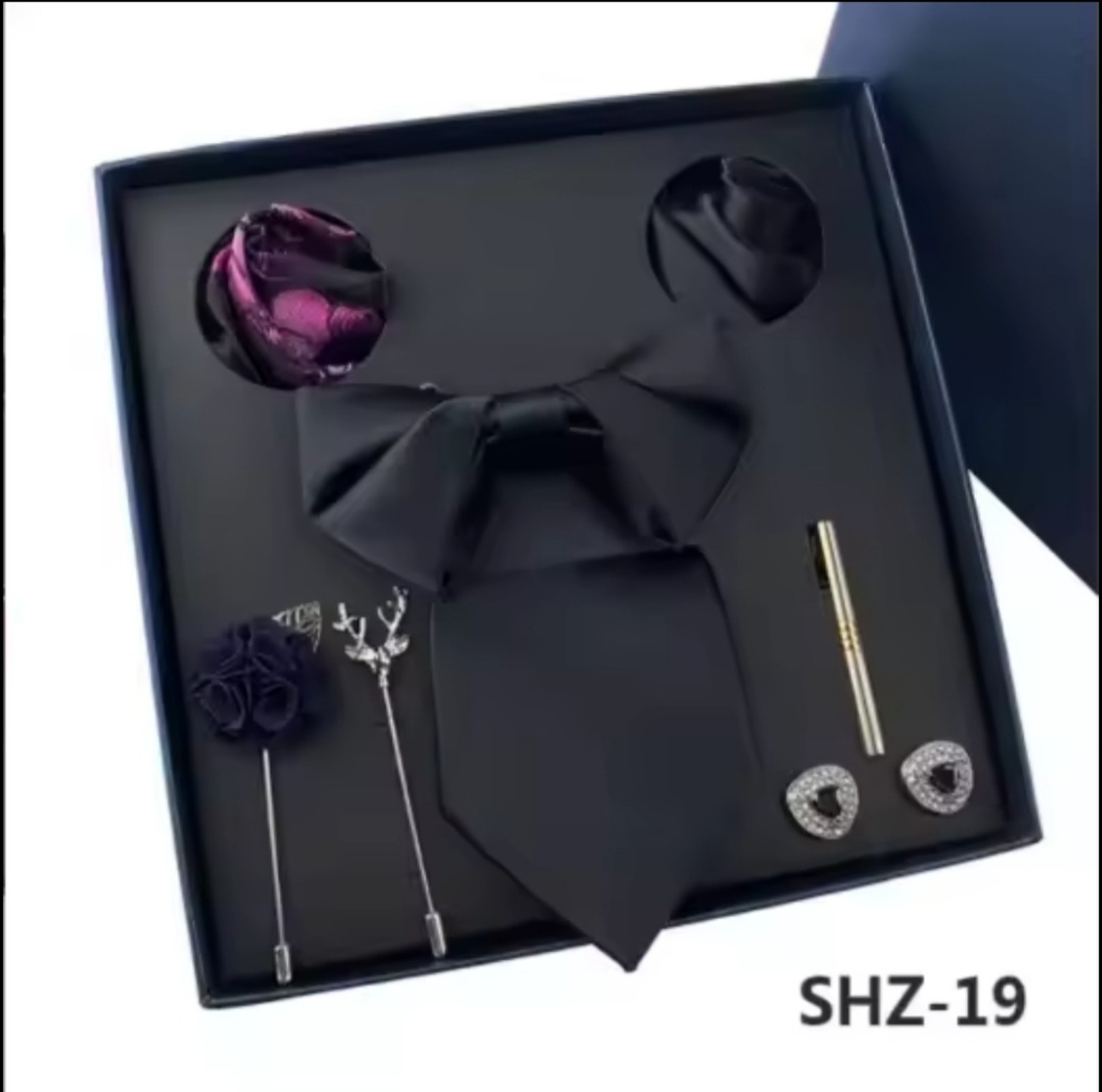 Men’s eight-piece silk tie gift set in the SHZ-19 Classic Black design