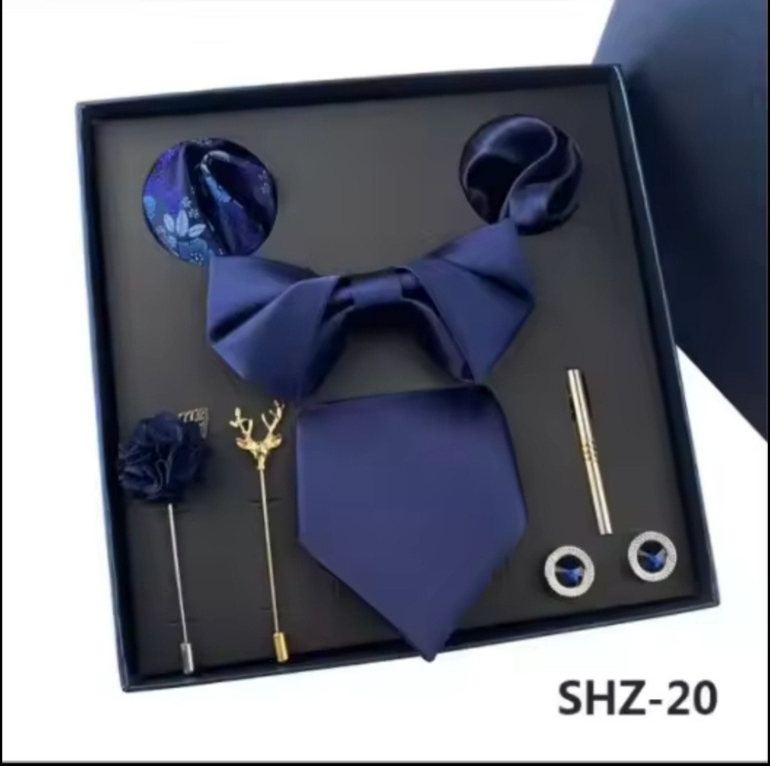 Men’s eight-piece silk tie gift set in the SHZ-20 Classic Navy Blue design
