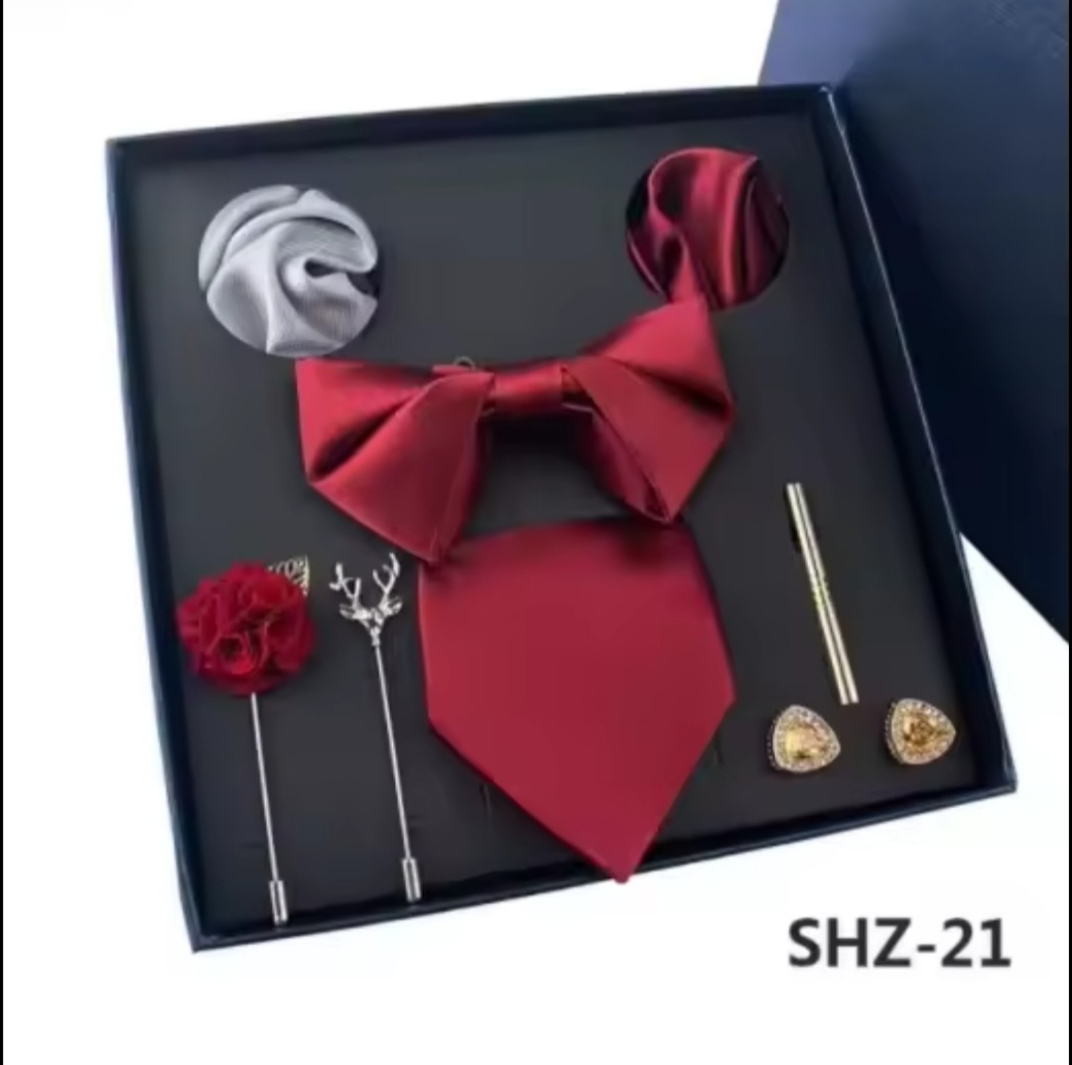 Men’s eight-piece silk tie gift set in the SHZ-21 Burgundy Red design