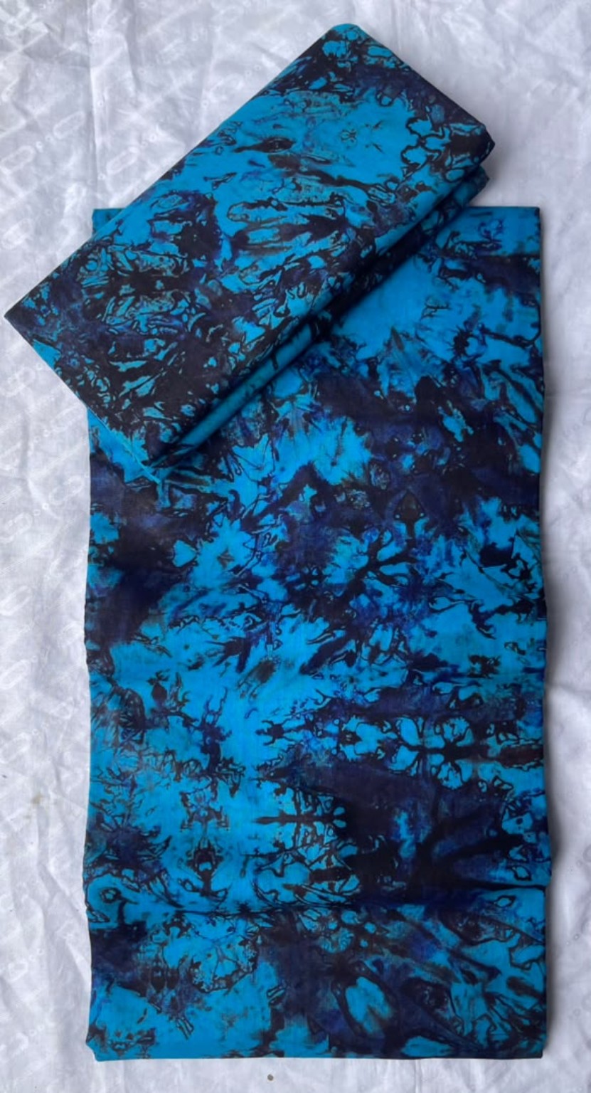 Five-yard turquoise blue and midnight navy marbled fabric design
